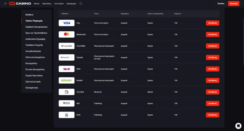 N1 Casino Payment Methods